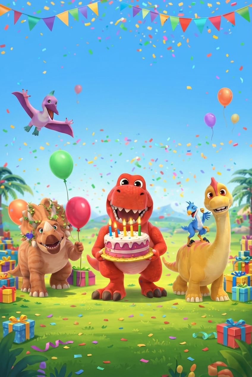 Приглашение на день рождения с динозаврами 3D